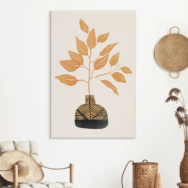 Wandbild Goldener Zweig mit Blättern - Cats & Dotz - Alu-Dibond 