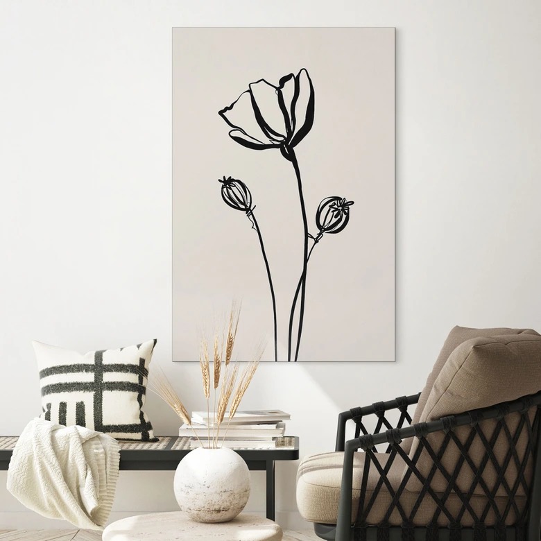 Wandbild Line Art Mohnblume - Cats & Dotz - Alu-Dibond 