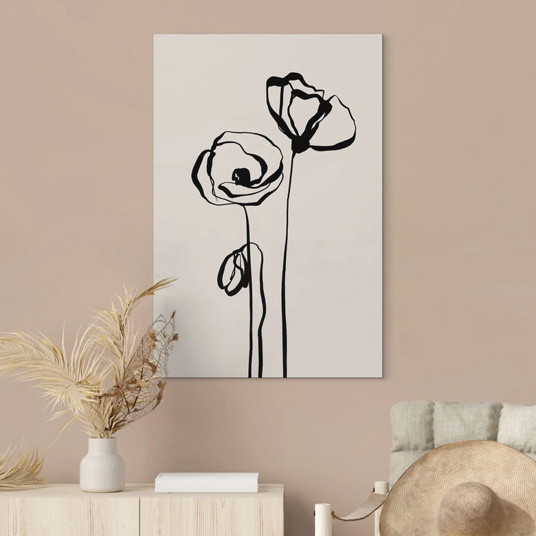 Wanddecoratie Line Art Twee klaprozen - Cats & Dotz - Alu-Dibond 