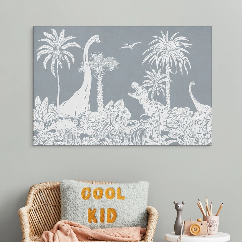 Wandbild Im Land der Dinosaurier - Blau - Kikki Belle - Alu-Dibond 
