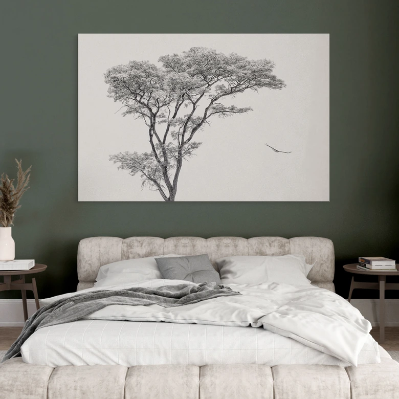 Wandbild Minimalistischer Baum in ruhiger Landschaft - Flour - Alu-Dibond 