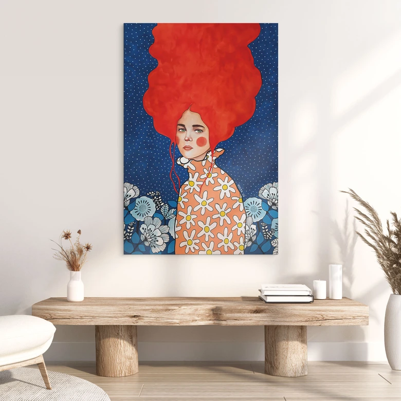 Wandbild Frau mit rotem Haar und Blüten - Alu-Dibond - Hülya 