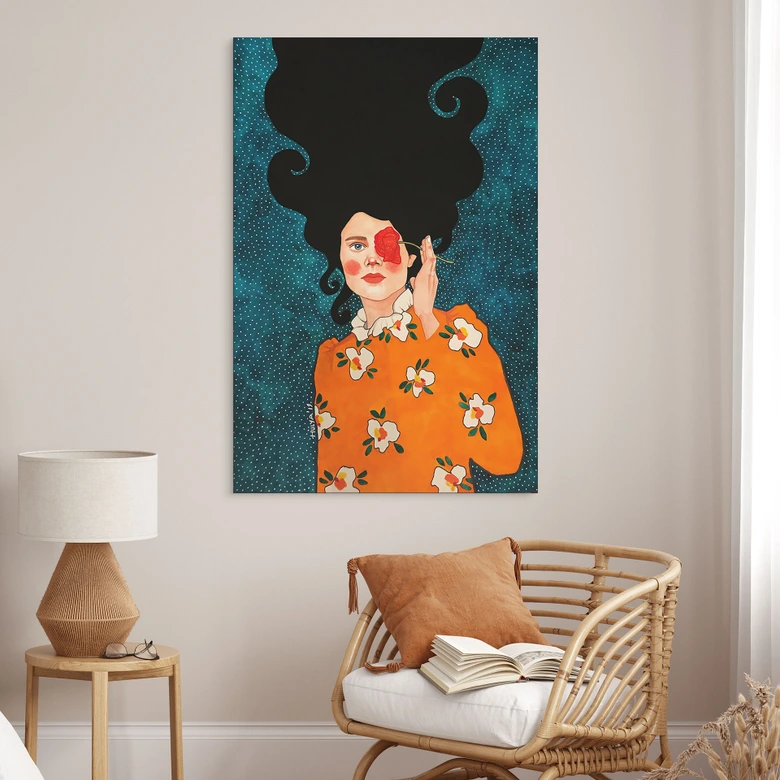 Wandbild Geheimnisvolle Frau mit Rose - Hülya - Alu-Dibond 