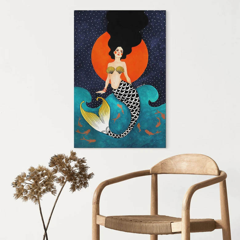 Wandbild Meerjungfrau im roten Mondlicht - Hülya - Alu-Dibond 