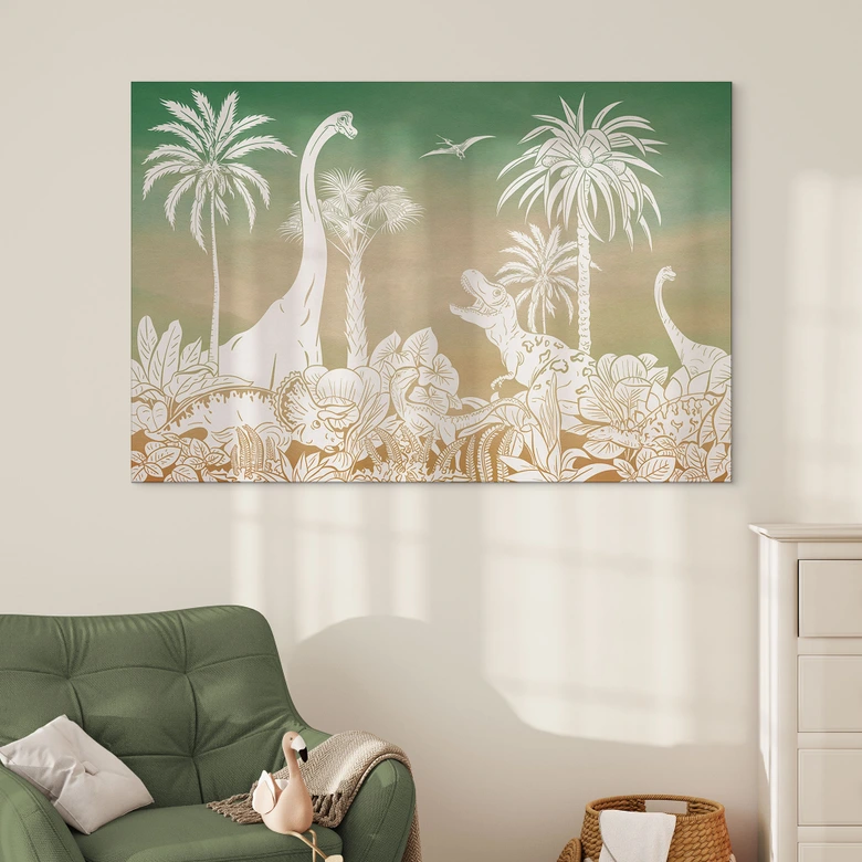 Wandbild Abenteuerreise zu den Dinosauriern - Ombre - Kikki Belle - Alu-Dibond 