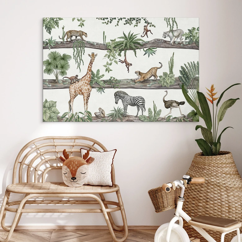 Wandbild Afrikanische Tiere im Dschungel - Kikki Belle - Alu-Dibond 