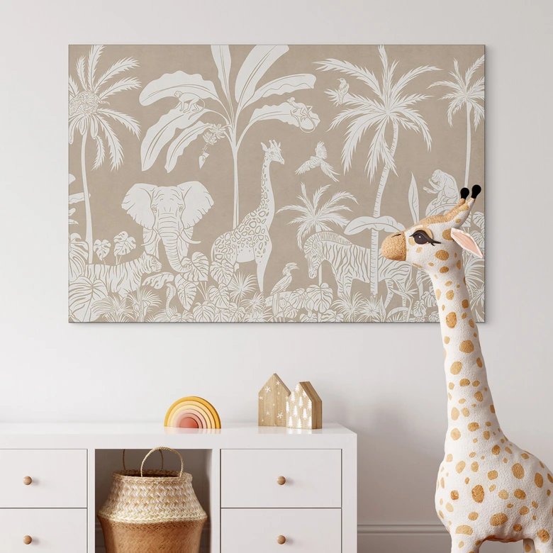 Wandbild Dschungelträume - Afrikas Tierwelt in Braun - Kikki Belle - Alu-Dibond  