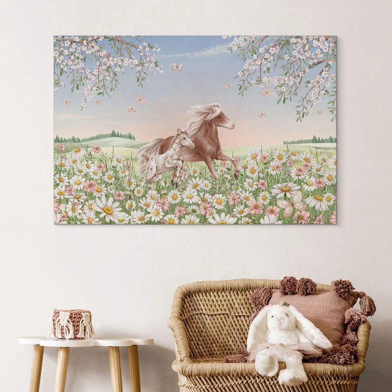 Wandbild Pferde auf der Blumenwiese - Kikki Belle - Alu-Dibond 