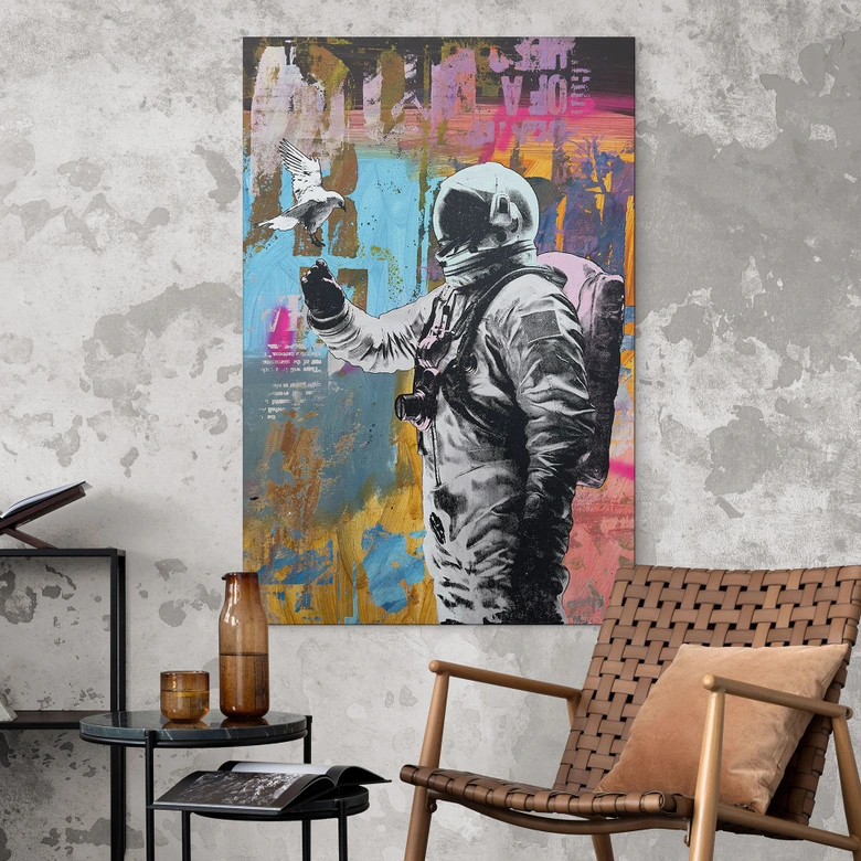 Wandbild Astronaut mit Taube - Kuryliuk - Alu-Dibond 
