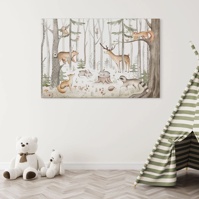 Wandbild Abenteuer mit Waldtieren - Kvilis - Alu-Dibond 