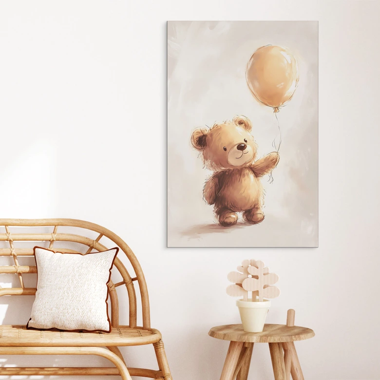 Wandbild Kleiner Teddybär mit Luftballon - Magnusson - Alu-Dibond 