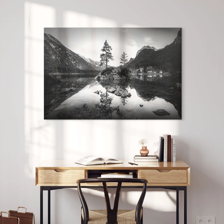 Wandbild Malerische Landschaft mit glasklarem Bergsee - Hintersee - Alu-Dibond 
