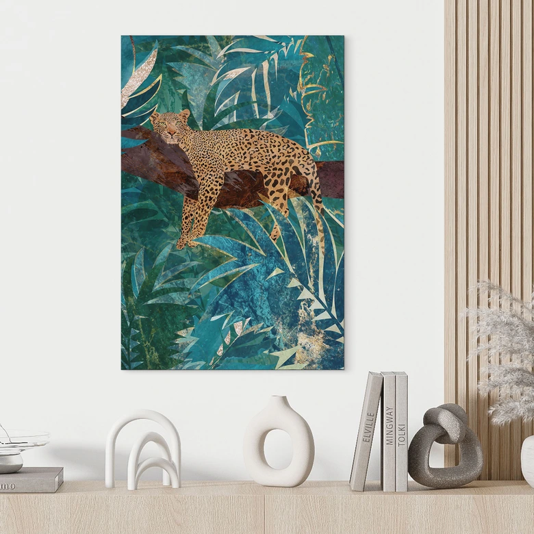 Wandbild Leopard im smaragdgrünen Dschungel - Manovski - Alu-Dibond 