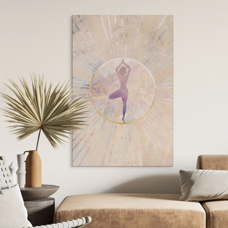 Wandbild Yoga Baumhaltung im Sonnenkreis - Manovski - Alu-Dibond 