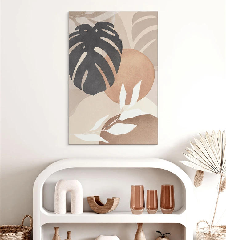 Wandbild Boho Monstera Pflanze in Naturtönen - Melloi Art Prints - Alu-Dibond 