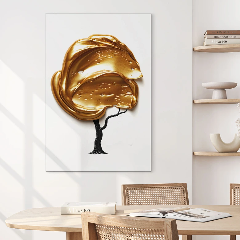 Wandbild Baum mit goldener 3D-Krone - Mielu - Alu-Dibond 