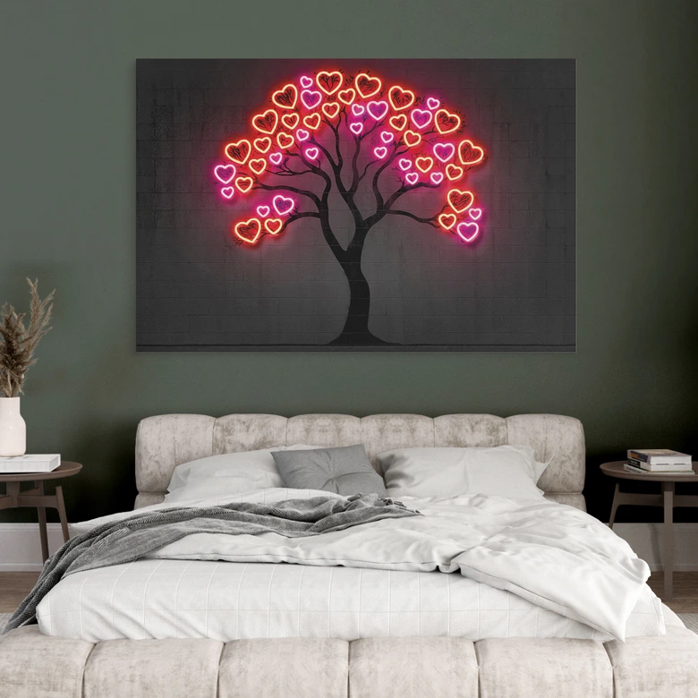 Wandbild Baum mit roten Herzen - Mielu - Alu-Dibond 
