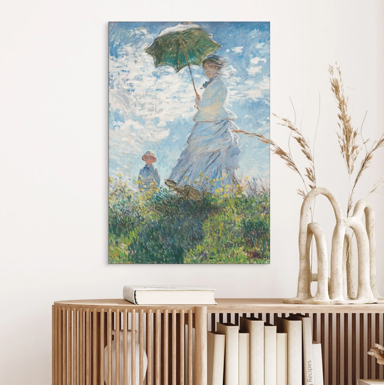 Wandbild Monet - Frau mit Sonnenschirm - Madame Monet und ihr Sohn - Alu-Dibond 
