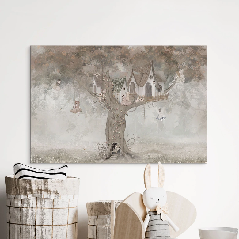 Wandbild Magisches Baumhaus mit Feen - Ms Tiff - Alu-Dibond 