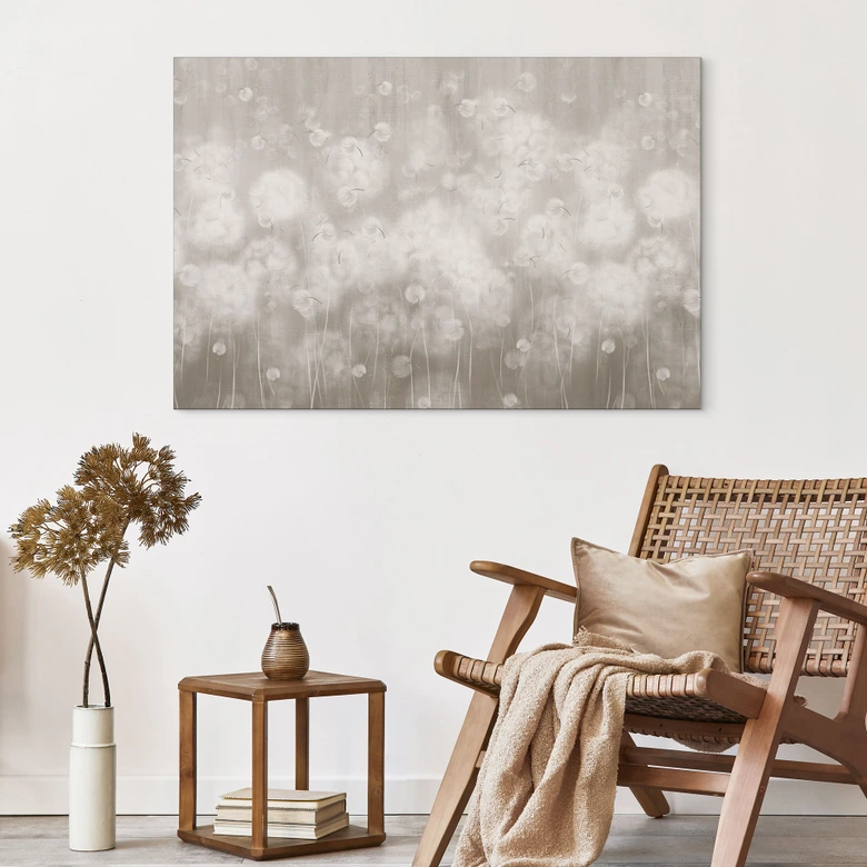 Wanddecoratie Paardenbloemen Droom in Beige - Ms Tiff - Alu-Dibond 