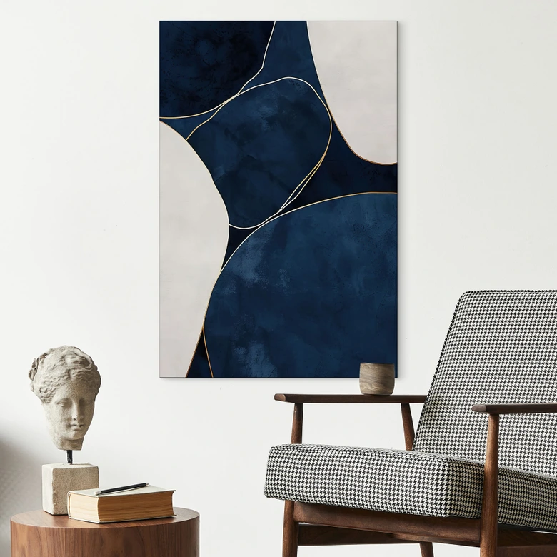 Wandbild Geometrische Balance in Blau und Weiß - Paksoylu - Alu-Dibond 