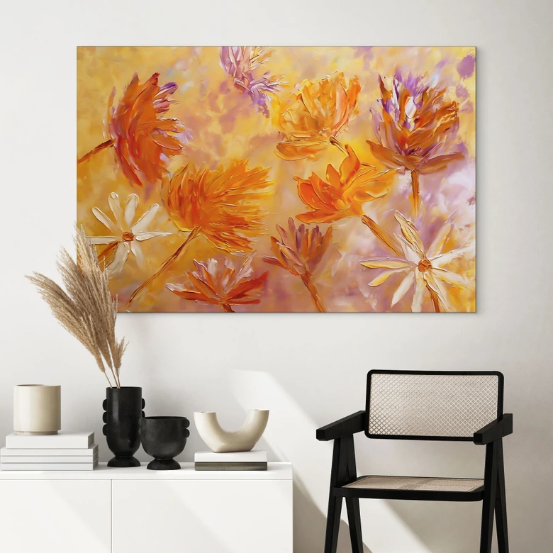 Wandbild Goldener Blütenrausch | Blumen Gemälde - Pomata - Alu-Dibond 