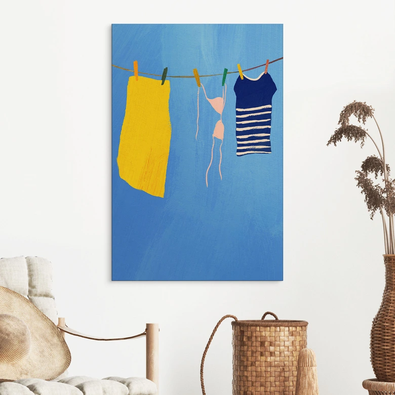 Wandbild Sommerwäsche unter blauem Himmel - Rivers - Alu-Dibond 