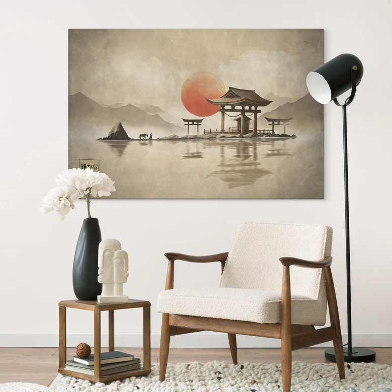 Wandbild Japanischer Tempel im Sonnenaufgang - Roze - Alu-Dibond 