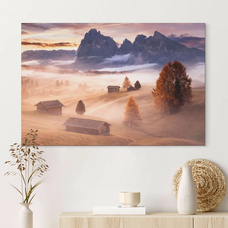 Wandbild Herbstnebel in den Alpen - Selagea - Alu-Dibond 