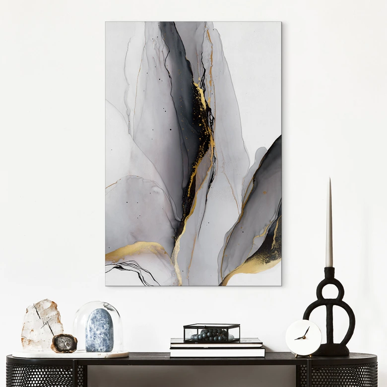 Wanddecoratie Abstracte compositie in goud en grijs - Shelest - Alu-Dibond 