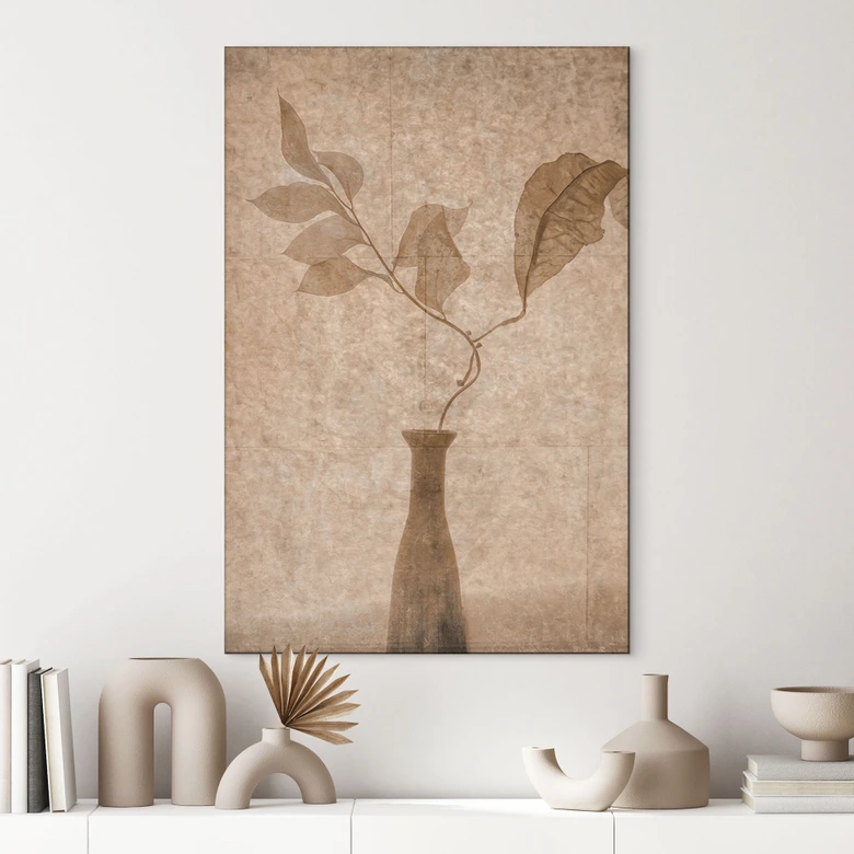 Wandbild Stillleben mit herbstlichen Blättern in Beige - Tokarev - Alu-Dibond 