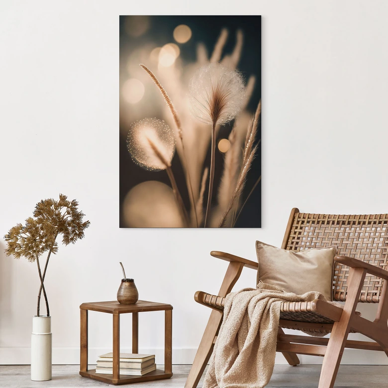 Wanddecoratie Boho grassen in gouden licht - Aluminium Dibond - Treechild 