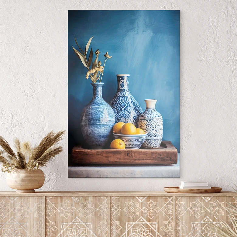 Wandbild Stillleben mit Vasen und Zitronen - Treechild - Alu-Dibond 