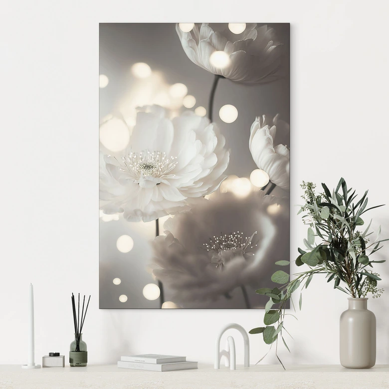 Fototapet Hvide blomster i et hav af lys - Treechild - Aluminium dibond  