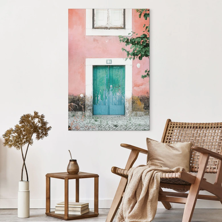 Wandbild Mediterrane Hausfassade in Lissabon - Zwart - Alu-Dibond 