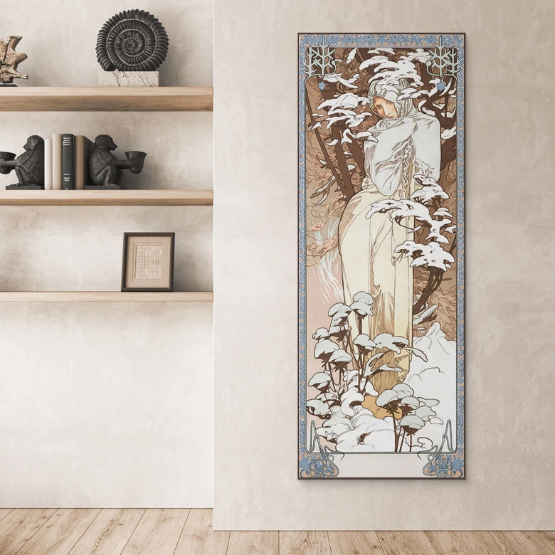 Wandbild Jahreszeiten: Der Winter 1900 - Mucha - Alu-Dibond Panorama 