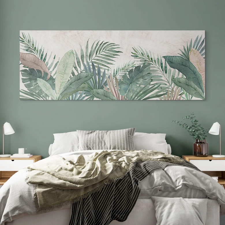 Wandbild Dschungel-Blätter Grün Aquarell - Bloomery Decor - Alu-Dibond Panorama 