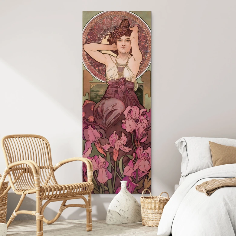 Wandbild Mucha - Edelsteine: Amethyst - Alu-Dibond Panorama 