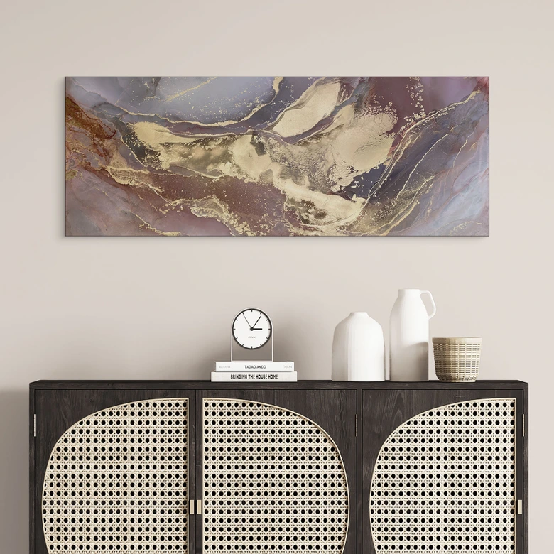 Wandbild Edle Strukturen in Gold und Violett - Shelest - Alu-Dibond Panorama 