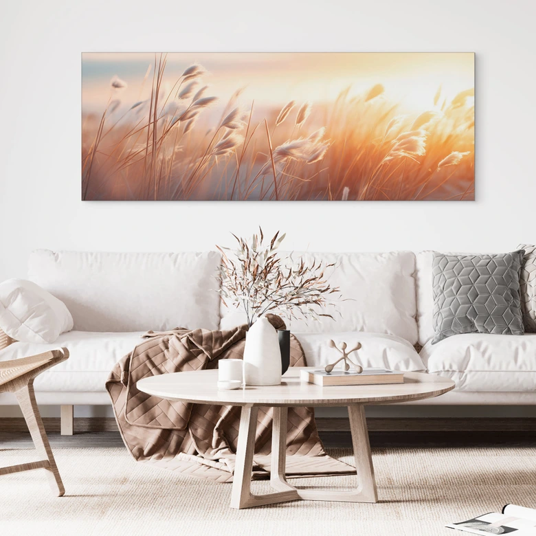 Wandbild Dünengras in der Abendsonne - Treechild - Alu-Dibond Panorama 