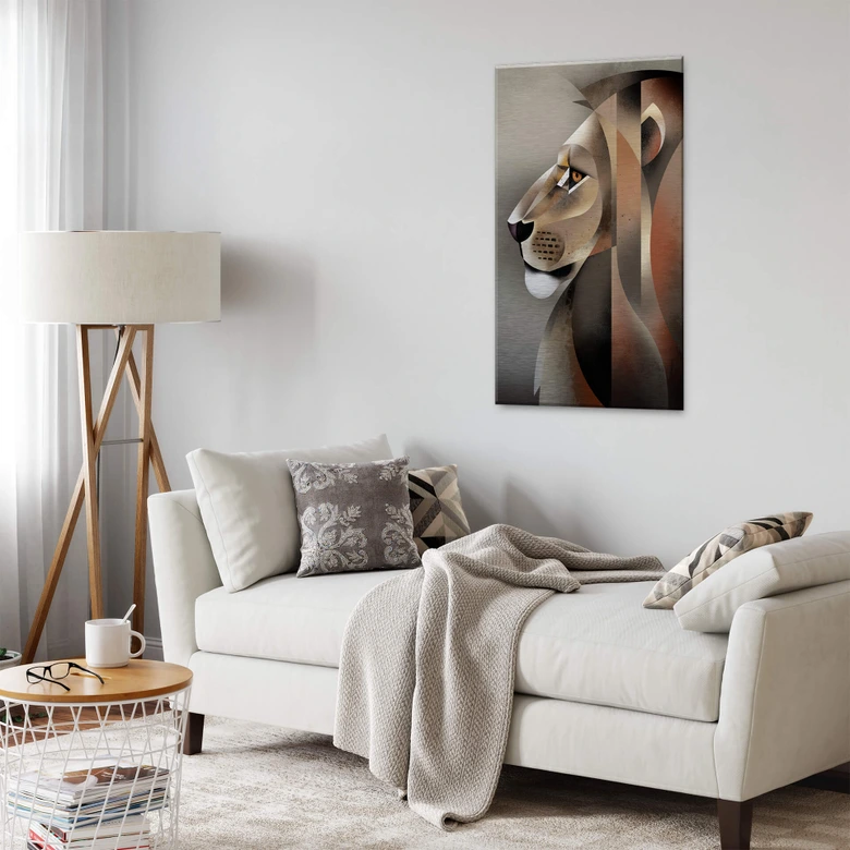 Dibond Schilderij met zilver effect Braun - Leeuw 
