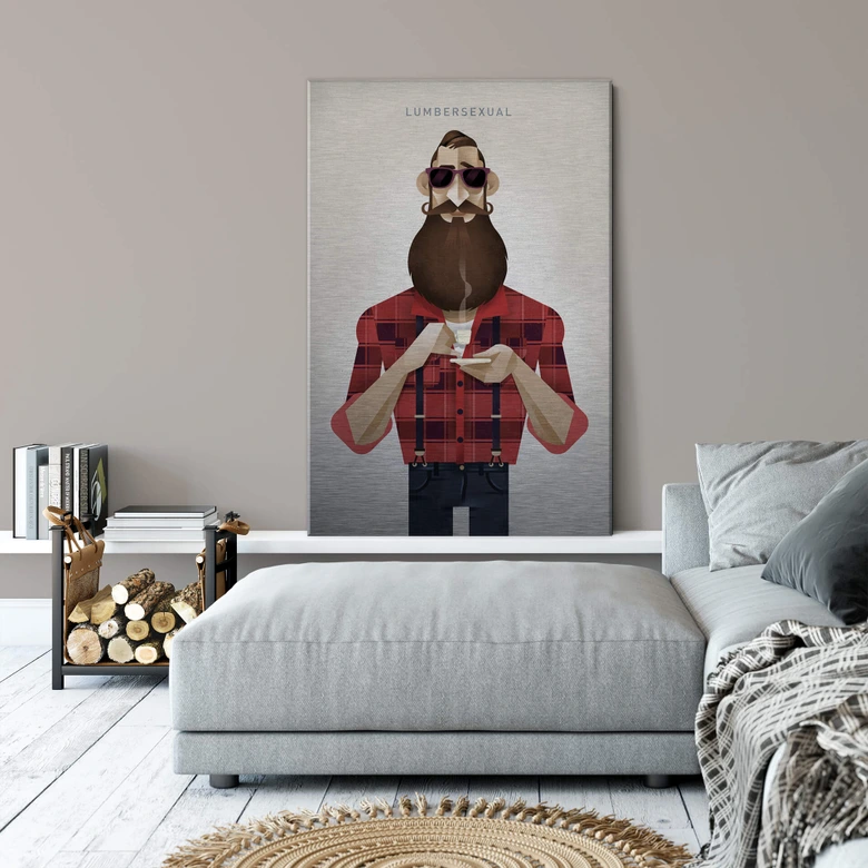 Alu-Dibond mit Silbereffekt Braun - Lumbersexual 