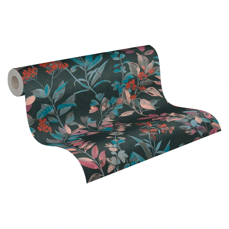 Papier peint floral coloré noir - papier peint aquarelle style floral 