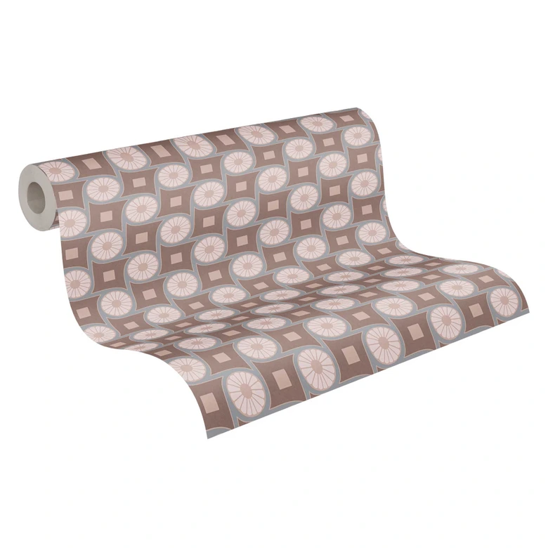 Papier peint graphique avec motif circulaire marron beige - papier peint intissé style rétro 