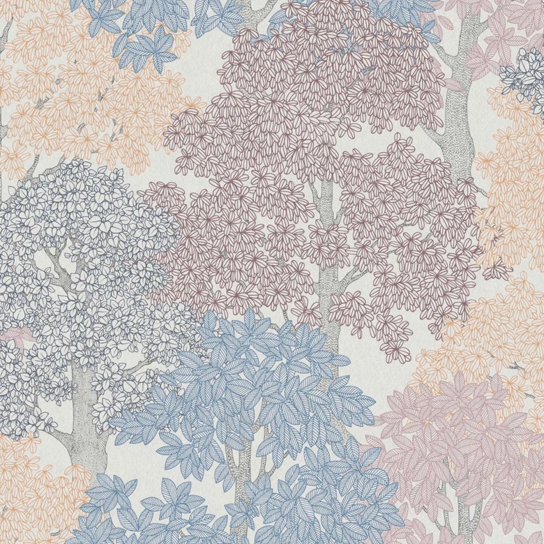 Architects Paper Vliestapete Floral Impression Waldtapete Tapete mit Bäumen bunt, blau, orange, grau, weiß 