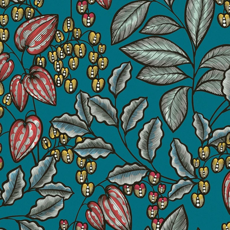 Architects Paper Vliestapete Floral Impression Blumentapete floral blau, gelb, rot, schwarz, weiß 