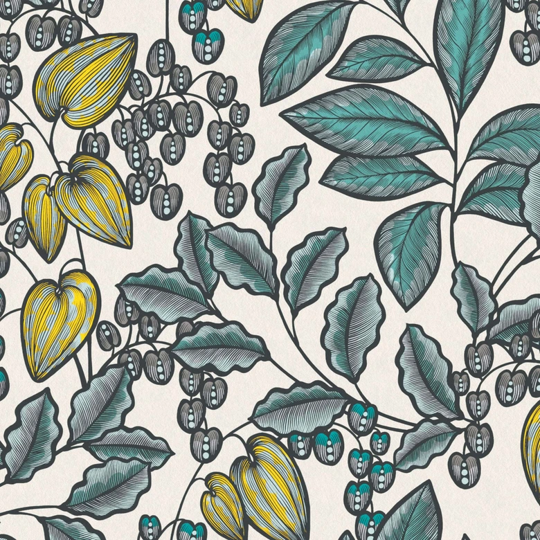 Architects Paper Vliestapete Floral Impression Blumentapete floral blau, weiß, gelb, schwarz, grau 