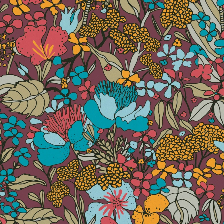Architects Paper Vliestapete Floral Impression Blumentapete floral rot, blau, gelb, beige, schwarz 