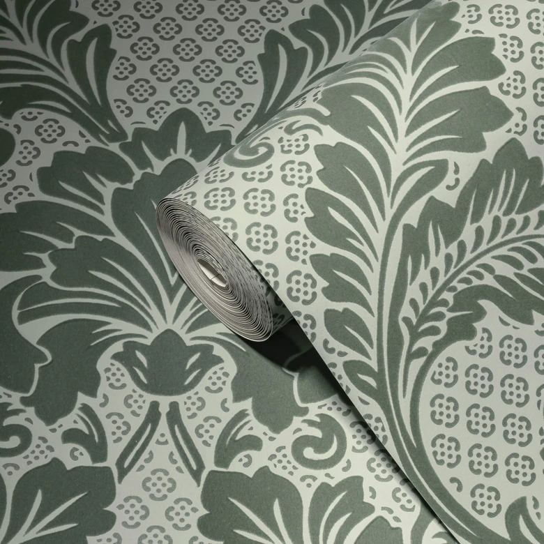 Architects Paper Vliestapete Luxury wallpaper Barocktapete mit Ornamenten in Echtflock blau, grün 