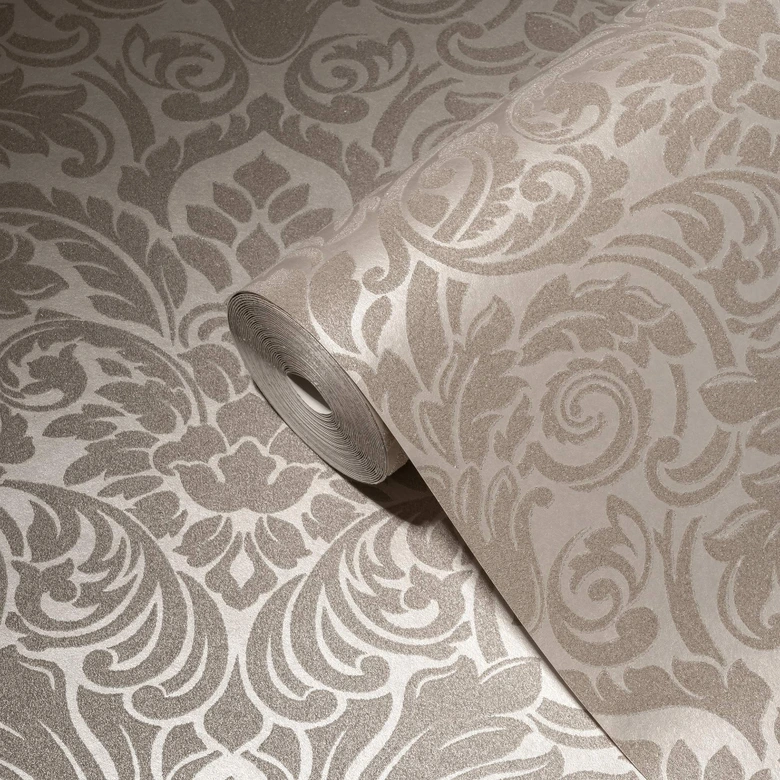 Architects Paper Vliestapete Luxury wallpaper Barocktapete mit Ornamenten aus Glasperlen braun, metallic 
